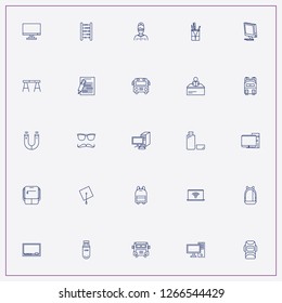 icon set about student with keywords computer, school bus and backpack