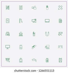 icon set about student with keywords ruler with pencil, school blackboard and university building