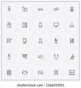 icon set about student with keywords laptop chat, pencil box and microscope