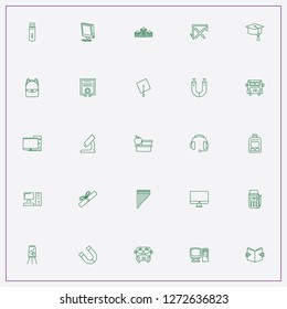 icon set about student with keywords computer, american wind instrument and microscope