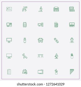 icon set about student with keywords flash card, desk and computer monitor