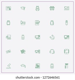 icon set about student with keywords school bus, backpack and student lunch