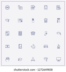 icon set about student with keywords school test, reading book with earphone and mobile notification
