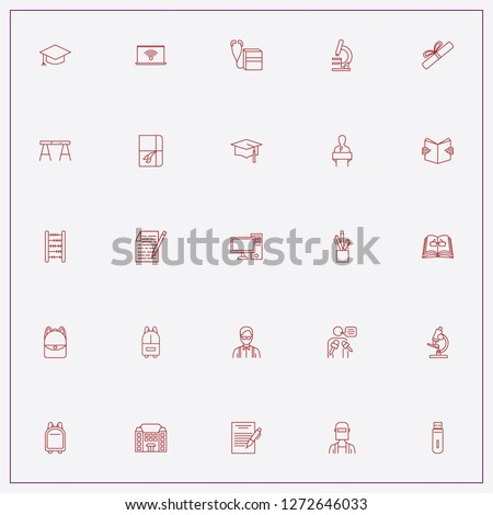 icon set about student with keywords notices, student hat and writting
