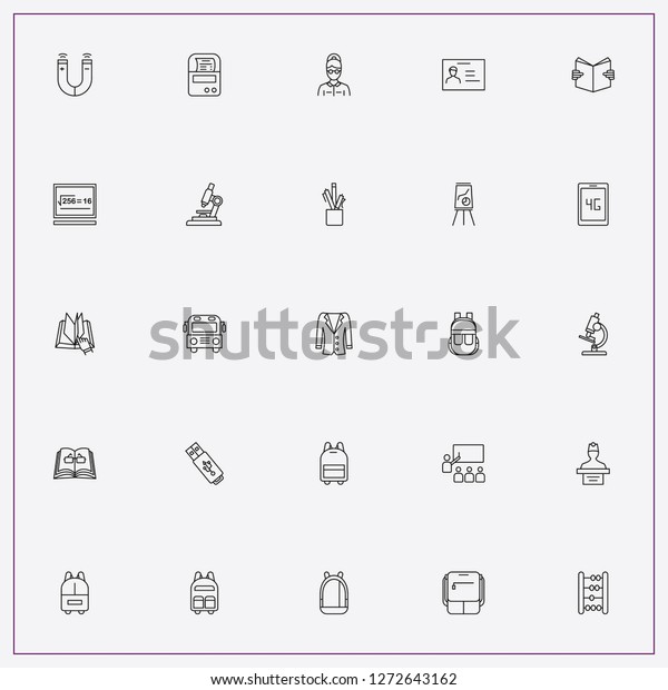 icon set about student with keywords notice board,
backpack and check device
