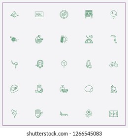 icon set about summer with keywords sickle, soccer field and bonfire