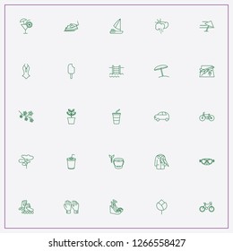 icon set about summer with keywords bicycle, car and coctail glass