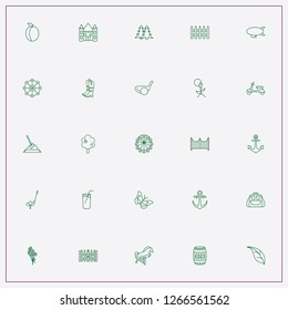 icon set about summer with keywords bouquet of flowers, anchor and castle