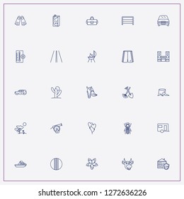 icon set about summer with keywords mini van, cricket ball and cannon