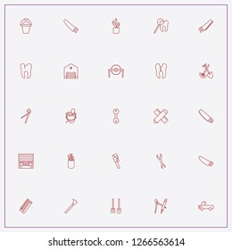 icon set about tools with   caries of tooth, pencil and scale and bucket with sand toy