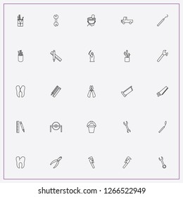 icon set about tools with keywords pliers, caries of tooth and baby bucket with shovel