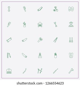icon set about tools with keywords shovel with pitchfork, compass with pen and dentist tools