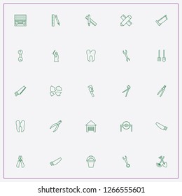 icon set about tools with keywords shovel with pitchfork, man with scythe and pencil with ruler