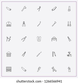 icon set about tools with keywords pencil with ruler, caries of tooth and garden rake with shovel