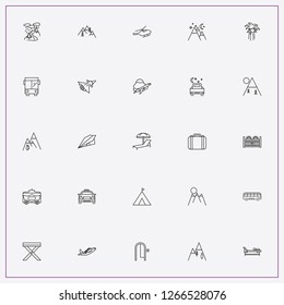 icon set about tourism with keywords paper plane, brougham and deck chair