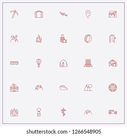 icon set about tourism with keywords location found, air balloon and icebreaker