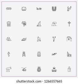 icon set about tourism with keywords yacht, camping tent and ski slope