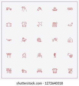 icon set about tourism with keywords temple, airplane tickets and bus
