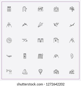 icon set about tourism with keywords fortress, airplane and telephone box