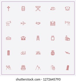 icon set about tourism with keywords building with clock, airplane and castle