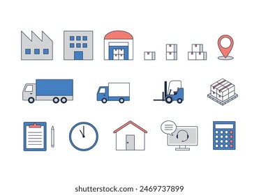 Icon set about transportation industry. Flat vector material isolated on white background.