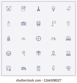 icon set about travel with keywords water flask, castle and steering wheel