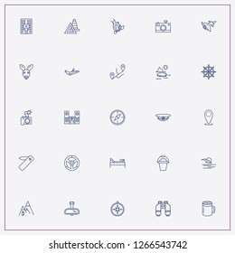 icon set about travel with keywords deck chair, airplane and sunrise