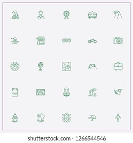 icon set about travel with keywords mountains, globe and backpack
