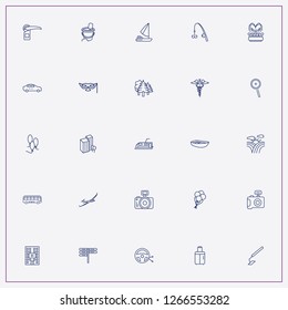 icon set about travel with keywords airplane, steering wheel and city buildings