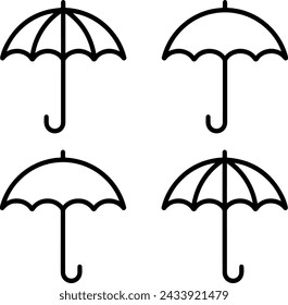 Icon set about umbrella, rain, rainy weather, protection. Thin line icons, flat vector illustrations, isolated on white, transparent background