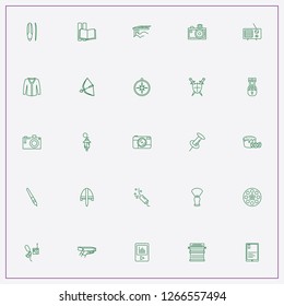 icon set about vintage with keywords surfing board, pin and shield and sword