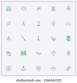icon set about vintage with keywords barrel of beer, camping cauldron and cowboy boots