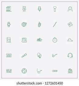 icon set about vintage with keywords shaving brush, watch and wall watch