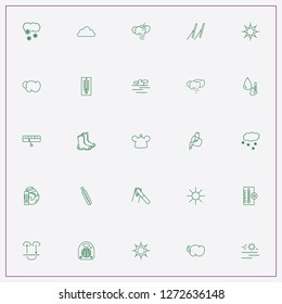icon set about weather with keywords bucket of water, hunting boots and meteorology gauge