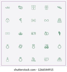 icon set about wedding with keywords wdding dress, butterfly tie and cufflinks