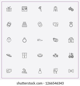 icon set about wedding with keywords table setting, finger ring and church goblet
