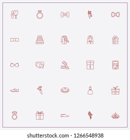 icon set about wedding with keywords wdding dress, butterfly tie and jewellery ring