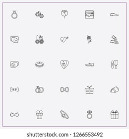 icon set about wedding with keywords heart arrow, ring and bouquet