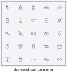 icon set about wedding with keywords jewellery ring, wdding dress and bouquet