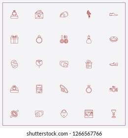 icon set about wedding with keywords men shoe, gift box and arrow in heart