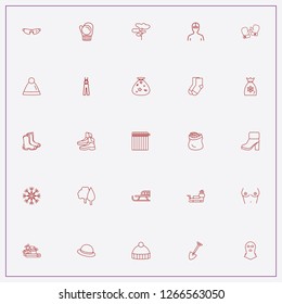 icon set about winter with  hat, sledges and lady boots