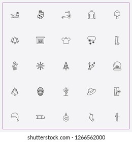 icon set about winter with keywords shovel, christmas tree and pullover