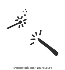 icon set about witch's  stick in doodle style, halloween theme, vector illustration.