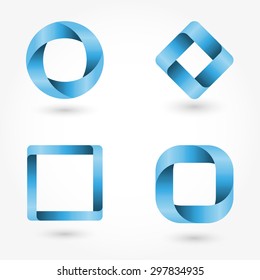 Icon set abstract business logo. Corporate, media, technology, style templates vector logo design. Volume shapes blue ribbons.