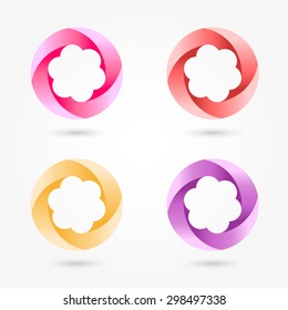 Icon set abstract business logo. Corporate, media, technology, style templates vector logo design. Volume shapes red, orange, pink, purple floral shapes in a circle.