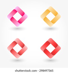 Icon set abstract business logo. Corporate, media, technology, style templates vector logo design. Volume shapes red, pink, orange square with rounded edges.