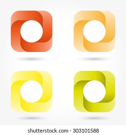 Icon set abstract business logo. Corporate, media, technology, style templates vector logo design. Volume inside the circle in yellow and orange square with rounded edges.