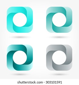 Icon set abstract business logo. Corporate, media, technology, style templates vector logo design. Volume inside the circle in the turquoise square with rounded edges.
