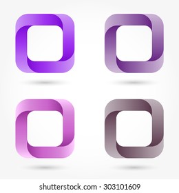 Icon set abstract business logo. Corporate, media, technology, style templates vector logo design. Volume violet square with rounded edges.