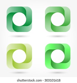 Icon set abstract business logo. Corporate, media, technology, style templates vector logo design. Volume in a circle inside the green square with rounded edges.